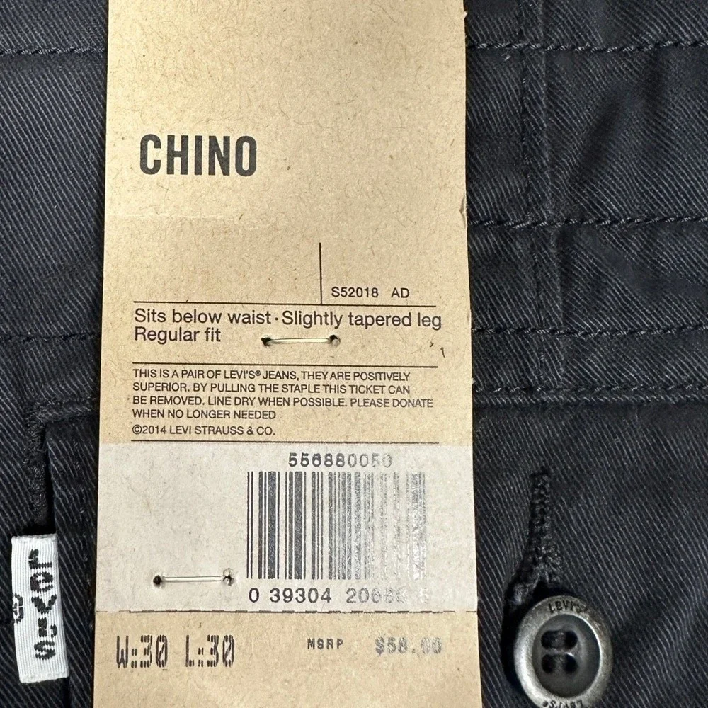 NEW Levis Chino Pants Mens 30X30 Dark Navy Regular Fit Tapered Leg White Tab
